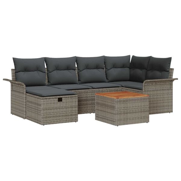 vidaXL Garden Sofa Set with Cushion 7 pcs Grey Poly rattan