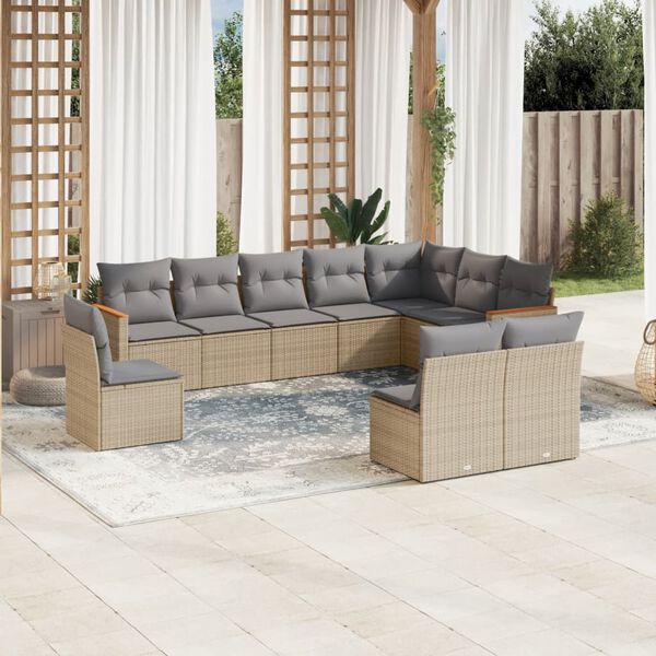 vidaXL 10 Piece Garden Sofa Set with Cushions Beige Poly Rattan