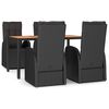 vidaXL 5 Piece Garden Dining Set with Cushions Black Poly Rattan