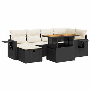 vidaXL 8 Piece Garden Sofa Set with Cushions Black Poly Rattan Acacia