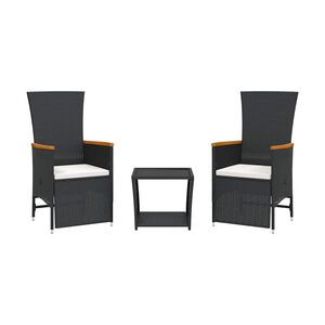 vidaXL 3 Piece Garden Dining Set with Cushions Black Poly Rattan