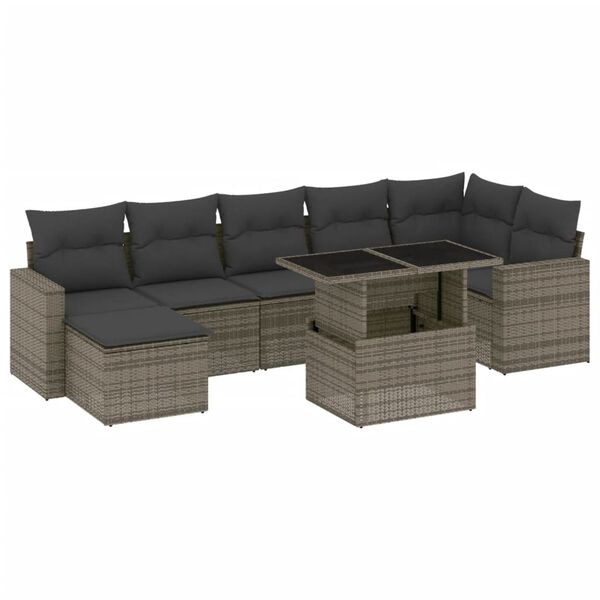 vidaXL 8 Piece Garden Sofa Set with Cushions Grey Poly Rattan