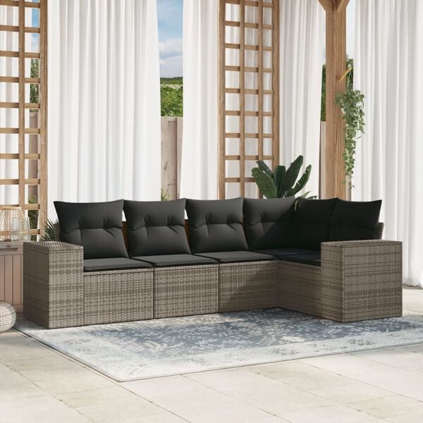 vidaXL 5 Piece Garden Sofa Set with Cushions Grey Poly Rattan
