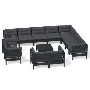vidaXL 13 Piece Garden Lounge Set with Cushions Black Solid Pinewood