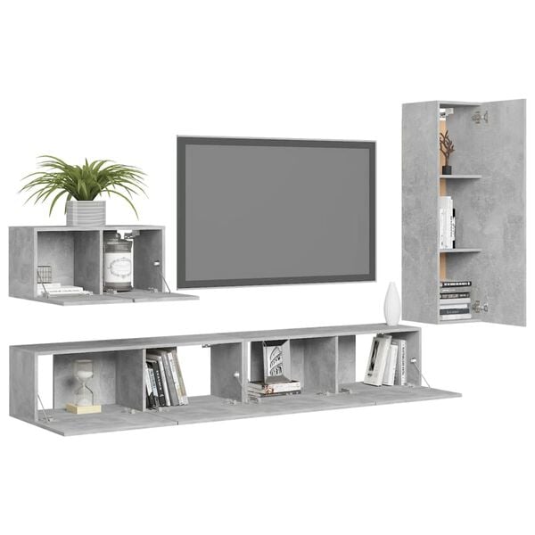 vidaXL 4 Piece TV Cabinet Set Concrete Grey Engineered Wood