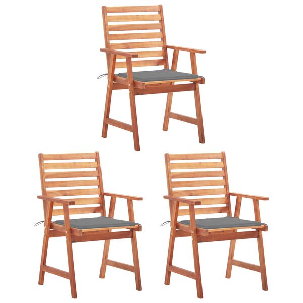 vidaXL Outdoor Dining Chairs 3 pcs with Cushions Solid Acacia Wood