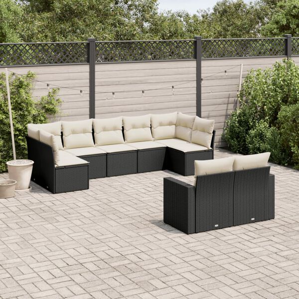 vidaXL 9 Piece Garden Sofa Set with Cushions Black Poly Rattan