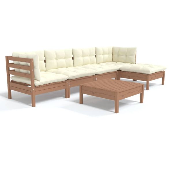vidaXL 6 Piece Garden Lounge Set with Cushions Honey Brown Pinewood