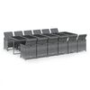 vidaXL 13 Piece Garden Dining Set with Cushions Poly Rattan Grey
