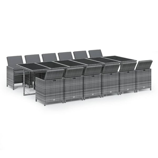 vidaXL 13 Piece Garden Dining Set with Cushions Poly Rattan Grey