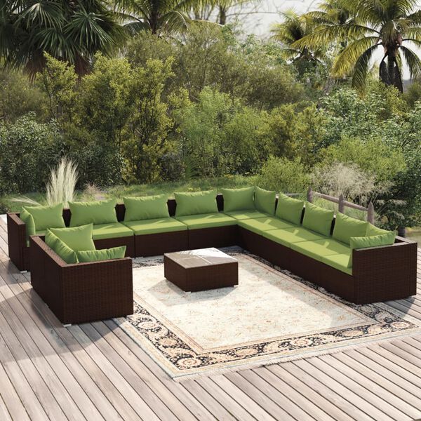 vidaXL 12 Piece Garden Lounge Set with Cushions Brown Poly Rattan