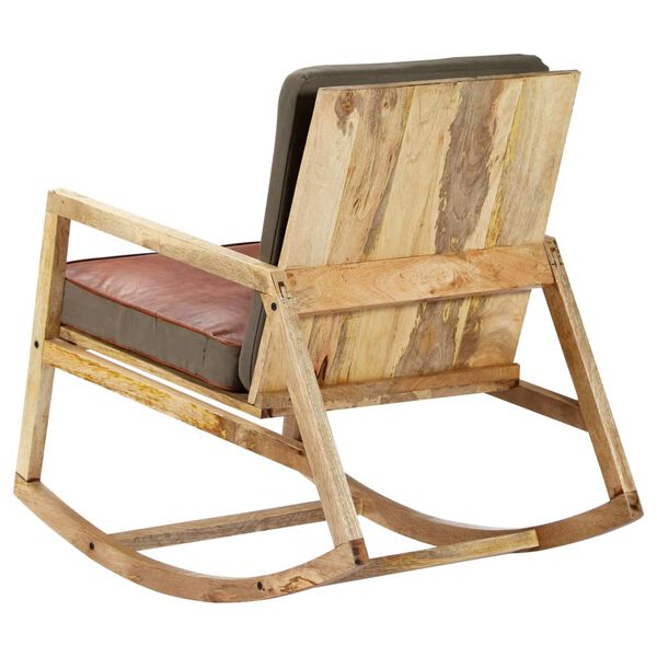 vidaXL Rocking Chair Brown Real Leather and Solid Mango Wood