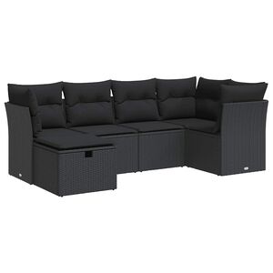 vidaXL 6 Piece Garden Sofa Set with Cushions Black Poly Rattan