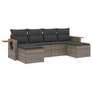 vidaXL 6 Piece Garden Sofa Set with Cushions Grey Poly Rattan