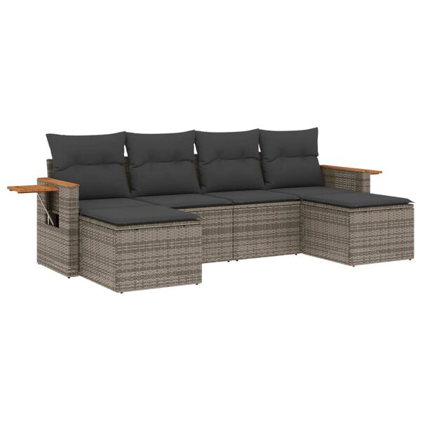 vidaXL 6 Piece Garden Sofa Set with Cushions Grey Poly Rattan