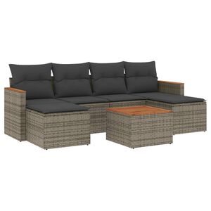vidaXL 7 Piece Garden Sofa Set with Cushions Grey Poly Rattan