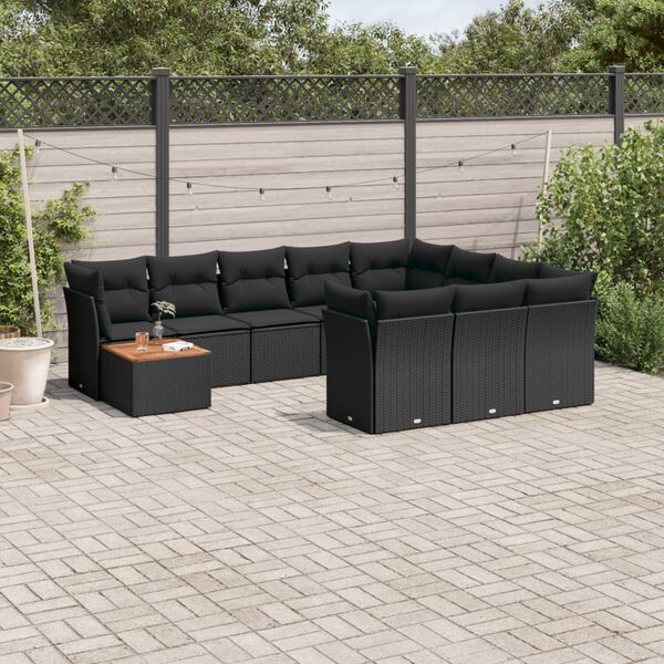 vidaXL 11 Piece Garden Sofa Set with Cushions Black Poly Rattan