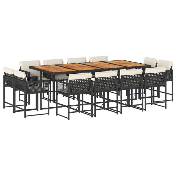 vidaXL 13 Piece Garden Dining Set with Cushions Black Poly Rattan