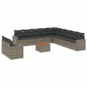 vidaXL 12 Piece Garden Sofa Set with Cushions Grey Poly Rattan