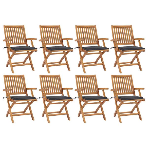 vidaXL Folding Garden Chairs with Cushions 8 pcs Solid Teak Wood