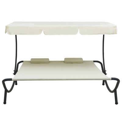 vidaXL Outdoor Lounge Bed with Canopy and Pillows Cream White