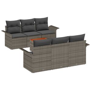 vidaXL Garden Sofa Set with Cushion 7 pcs Grey Poly Rattan