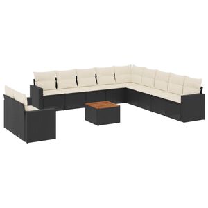 vidaXL 12 Piece Garden Sofa Set with Cushions Black Poly Rattan