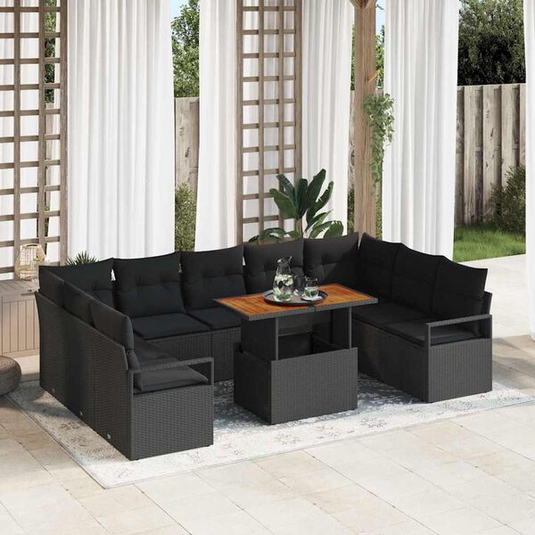 vidaXL Garden Sofa Set with Storage 10 pcs Black Poly rattan