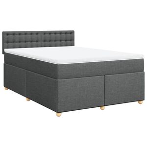 vidaXL Box Spring Bed with Mattress Dark Grey Queen Fabric