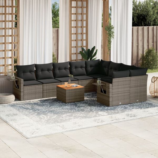 vidaXL 10 Piece Garden Sofa Set with Cushions Grey Poly Rattan