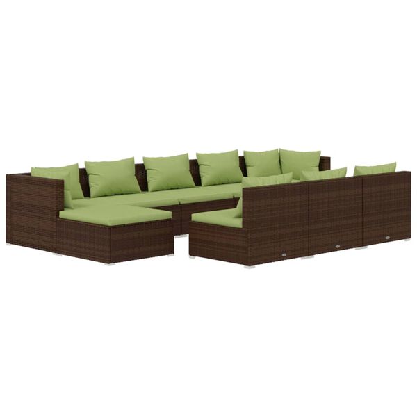 vidaXL 10 Piece Garden Lounge Set with Cushions Brown Poly Rattan