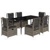 vidaXL 7 Piece Garden Dining Set with Cushions Grey Poly Rattan