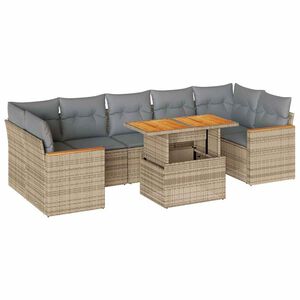 vidaXL 8 Piece Garden Sofa Set with Cushions Beige Poly Rattan Acacia