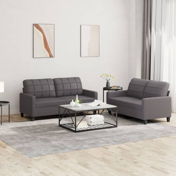 vidaXL 2 Piece Sofa Set with Cushions Grey Faux Leather