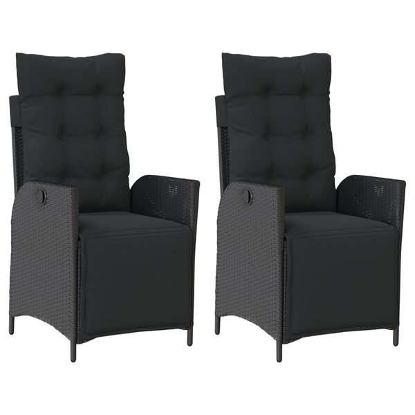 vidaXL Reclining Garden Chairs 2 pcs with Footrest Black Poly Rattan