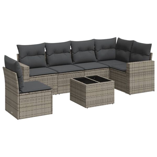 vidaXL 7 Piece Garden Sofa Set with Cushions Grey Poly Rattan