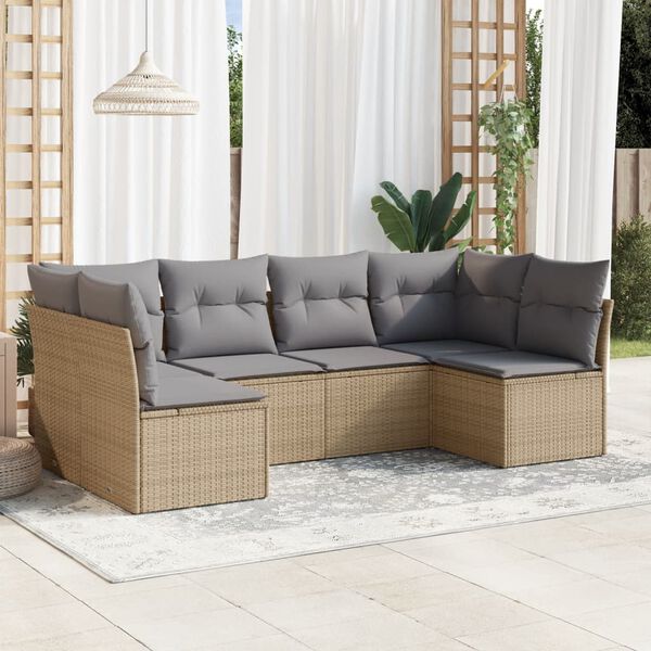 vidaXL 6 Piece Garden Sofa Set with Cushions Beige Poly Rattan