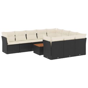 vidaXL 11 Piece Garden Sofa Set with Cushions Black Poly Rattan