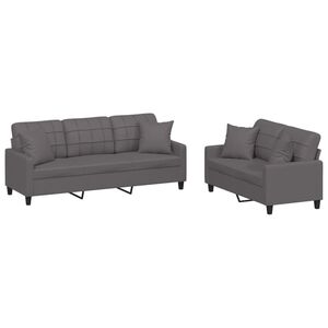 vidaXL 2 Piece Sofa Set with Pillows Grey Faux Leather