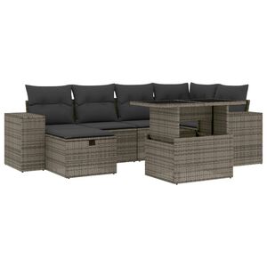 vidaXL 7 Piece Garden Sofa Set with Cushions Grey Poly Rattan
