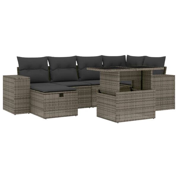 vidaXL 7 Piece Garden Sofa Set with Cushions Grey Poly Rattan