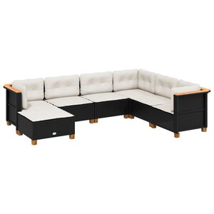 vidaXL 7 Piece Garden Sofa Set with Cushions Black Poly Rattan