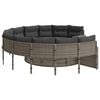 vidaXL Garden Sofa with Table and Cushions Round Grey Poly Rattan