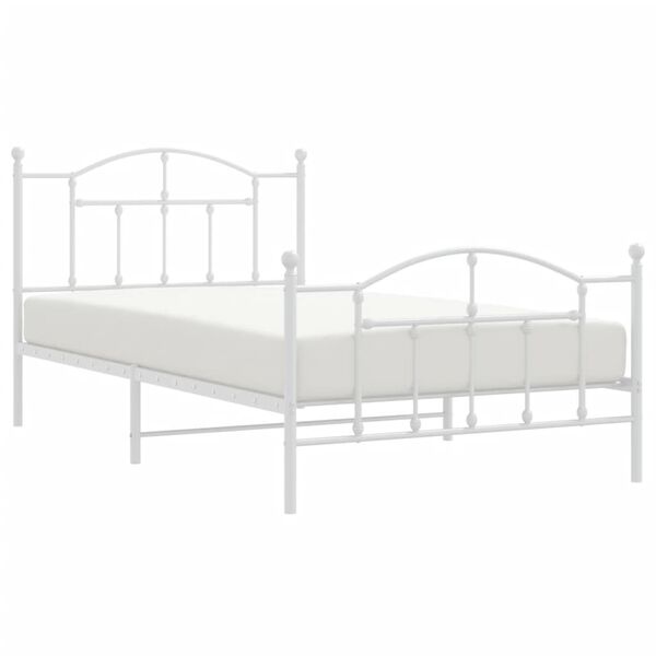 vidaXL Metal Bed Frame without Mattress with Footboard White 107x203cm