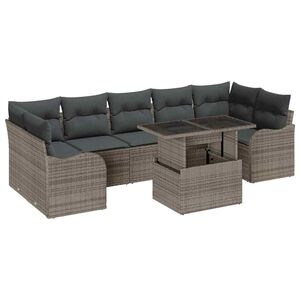 vidaXL Garden Sofa Set with Cushion 8 pcs Grey Poly Rattan