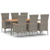 vidaXL 7 Piece Garden Dining Set with Cushions Grey Poly Rattan