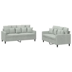 vidaXL 2 Piece Sofa Set with Cushions Light Grey Velvet