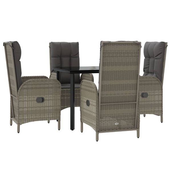 vidaXL 5 Piece Garden Dining Set with Cushions Black and Grey Poly Rattan