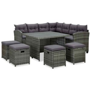 vidaXL 6 Piece Garden Lounge Set with Cushions Poly Rattan Grey