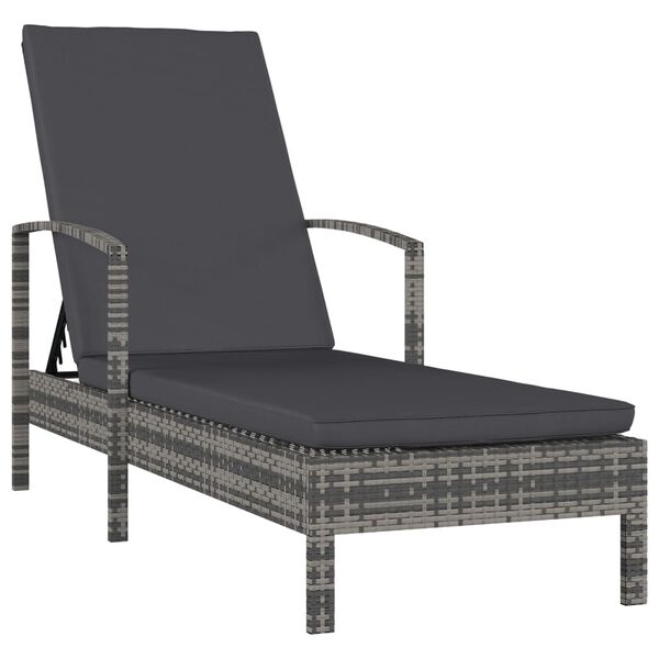 vidaXL Sun Lounger with Armrests Poly Rattan Grey